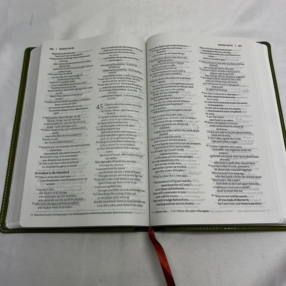 Zondervan NIV Thinline Bible Italian Two Tone Green Leather Geometric Design - Picture 9 of 13